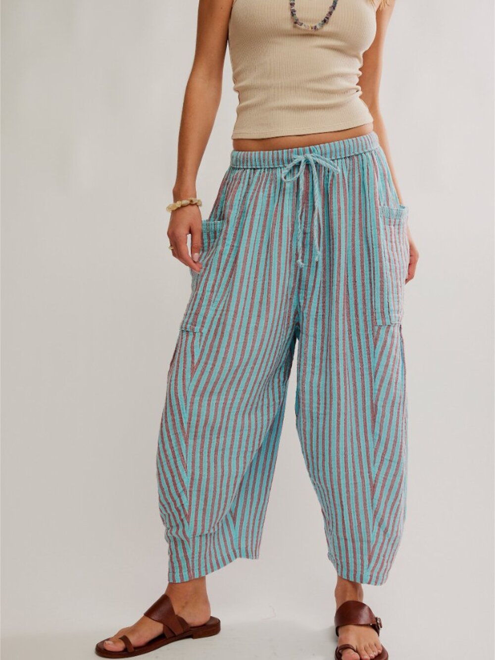 Free People Quinn Striped Pants/Prep Rouged Combo Size Large